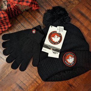 Canada Weather Gear | Black Plush-Lined Pom-Pom Beanie & Gloves Set